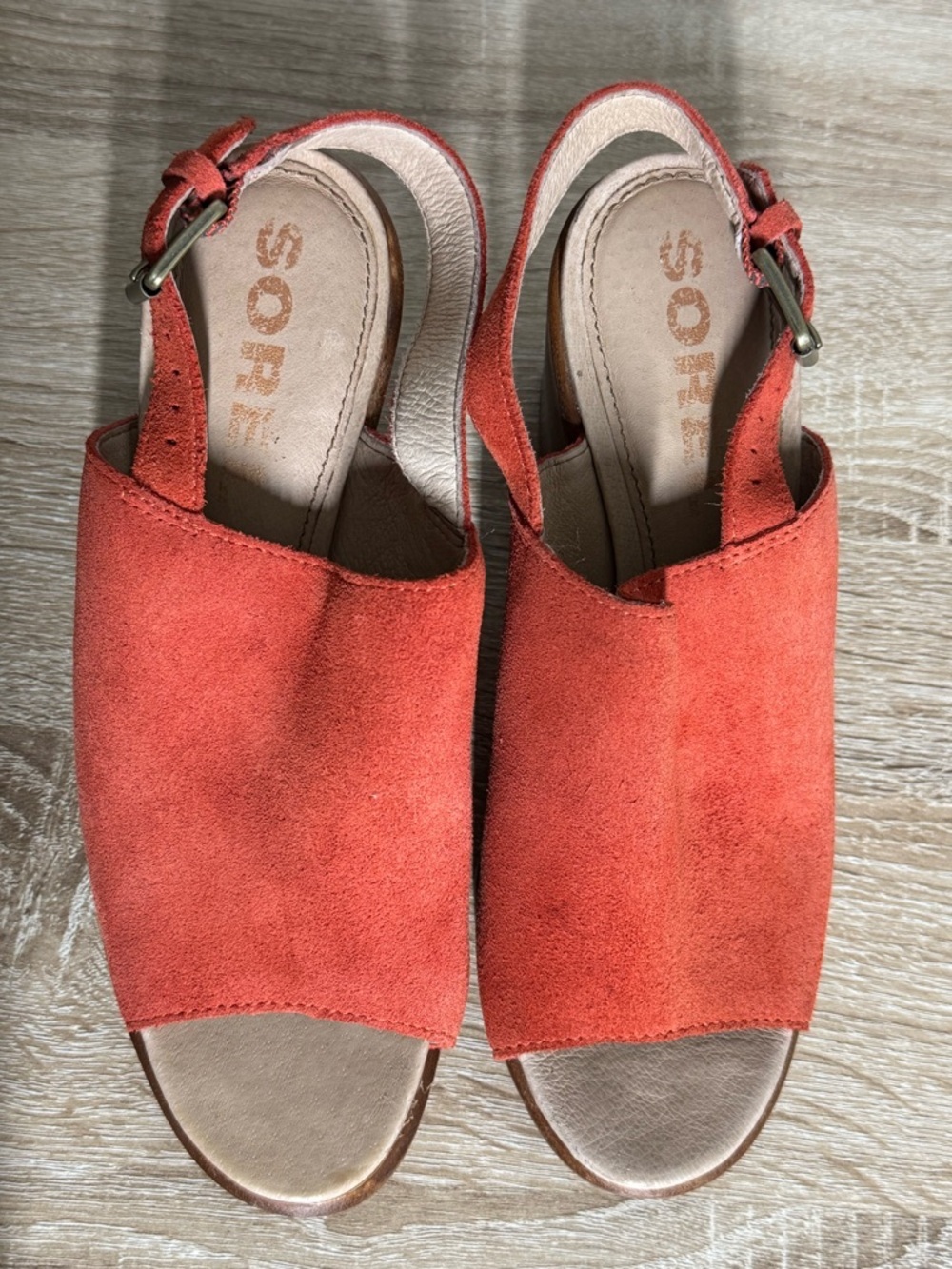 Sorel Nadia Size 7.5 Orange Suede Slingback Block Heel Chunky Sandals - Picture 8 of 12